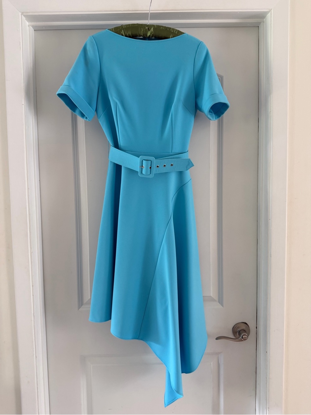 Neiman Marcus Turquoise Belted A-Line Dress